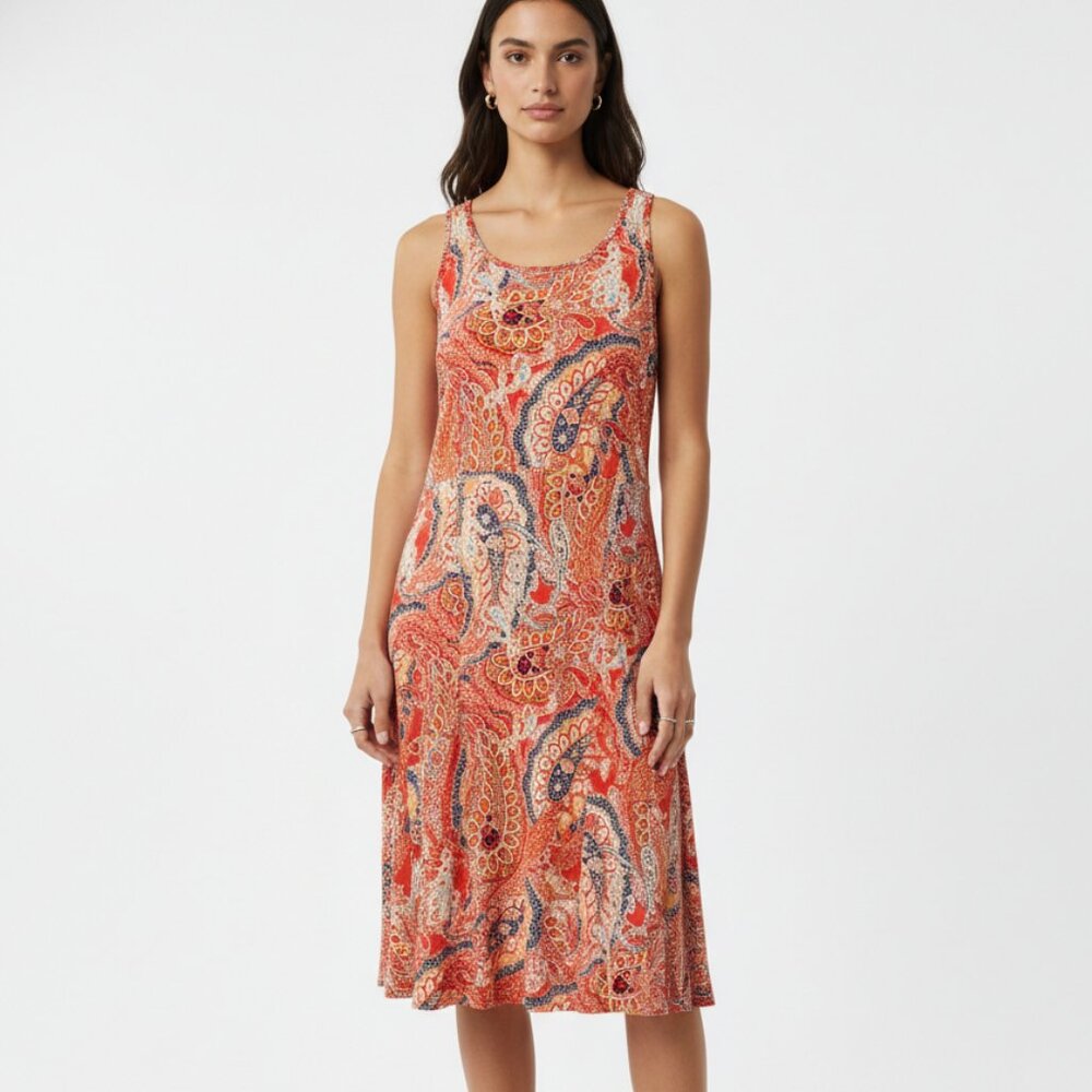 Banana Republic Dress Orange Sleeveless Boho Festival Casual Paisley XS